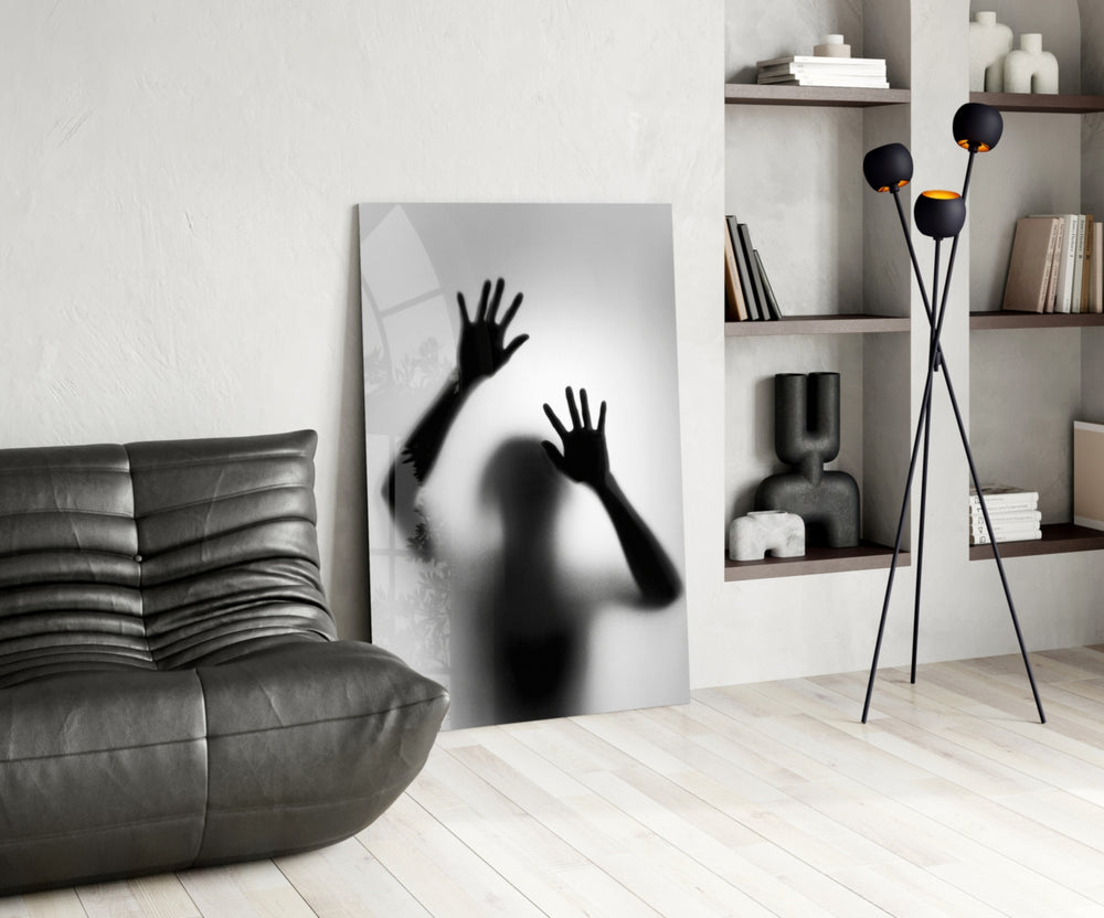 Cinematic conceptual print bringing monochrome edge to a bedroom