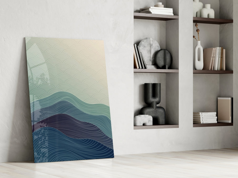 Abstract dikey panel against an ivory-painted accent wall