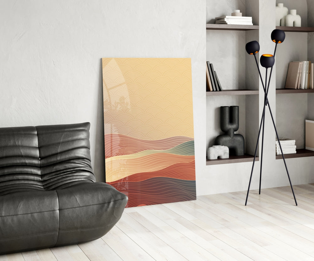 Cinematic abstract print bringing boho edge to a wellness studio