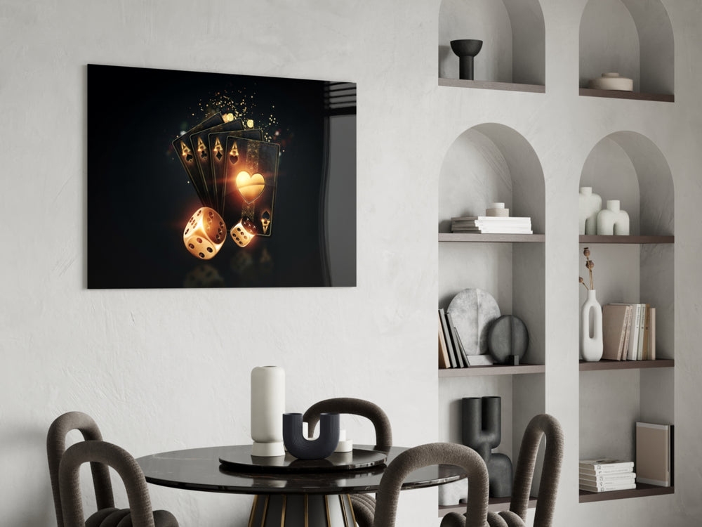Cinematic casino print bringing luxe edge to a basement bar
