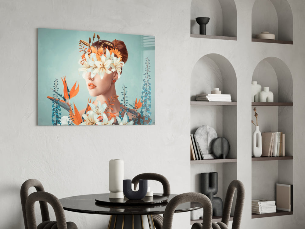 Cinematic editorial print bringing flower-veil edge to a bedroom
