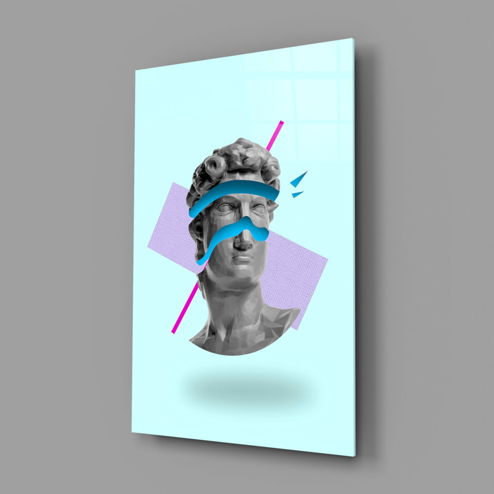 Vaporwave panel anchoring a teen room wall