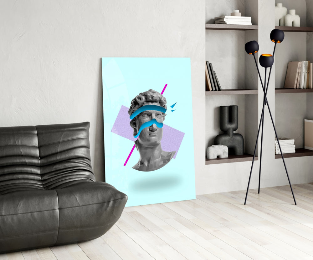 Cinematic pop-classical print bringing vaporwave edge to a bedroom