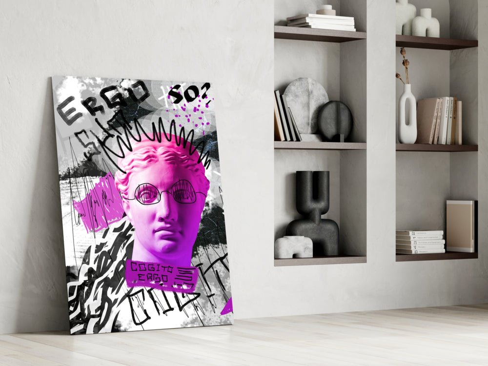 Pop-art dikey panel against an ivory-painted accent wall