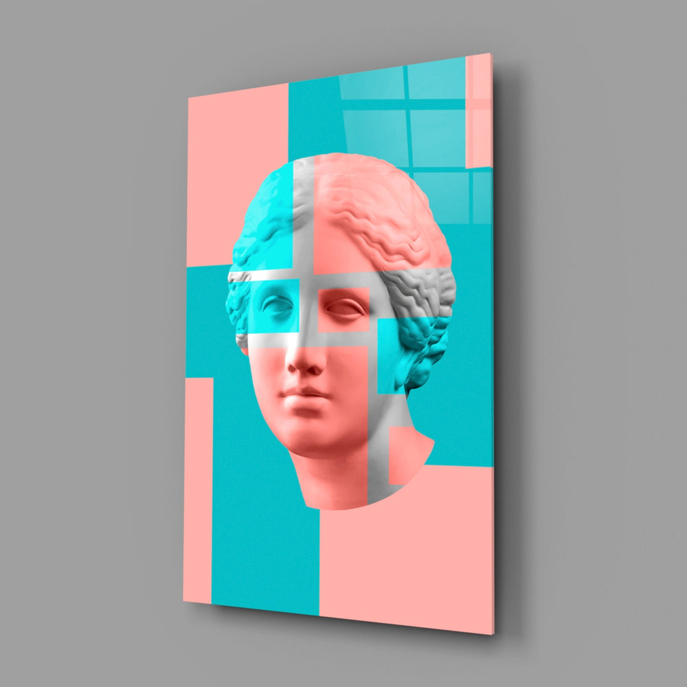 Vaporwave panel anchoring a teen room wall