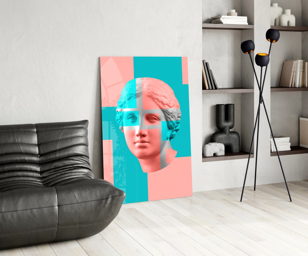 Cinematic pop-classical print bringing pastel edge to a bedroom