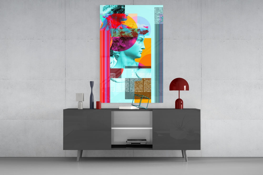 Abstract Art glass wall art catching light to reveal its painted collage