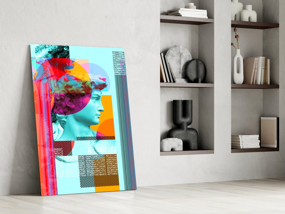 Pop-art dikey panel against an ivory-painted accent wall