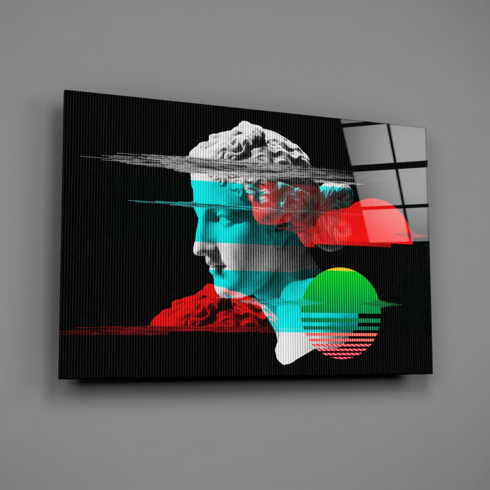 Vaporwave panel anchoring a teen room wall