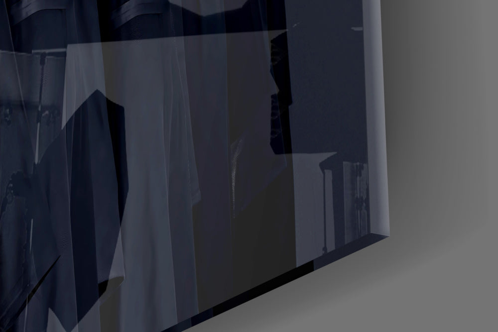 Cinematic artwork in a gothic-themed lounge interior