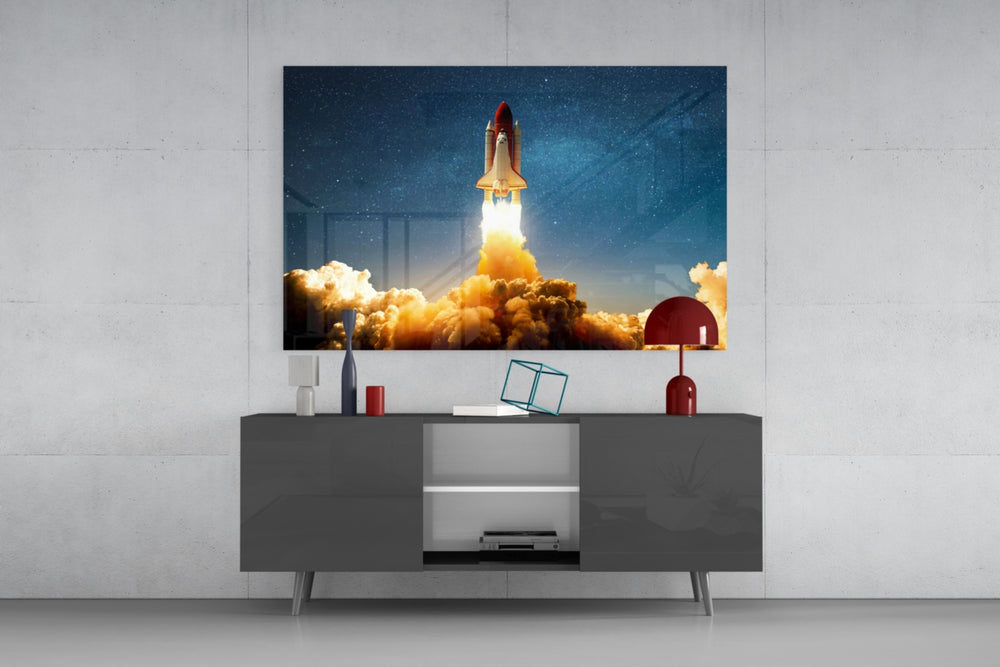 World Of The Galaxy glass wall art catching light to reveal its painted exhaust cumulus