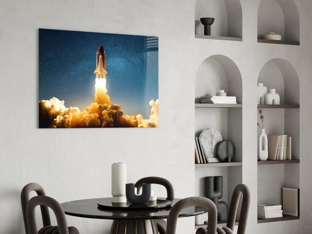 Cinematic NASA print bringing launch edge to a study