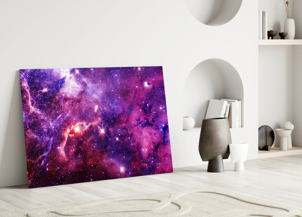 Close-up detail of violet-magenta nebular gas behind glass