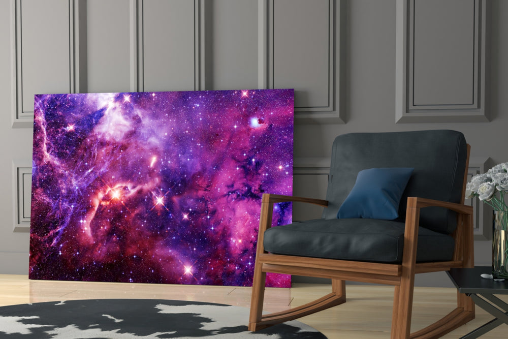 Cosmic yatay panel against a violet-painted accent wall