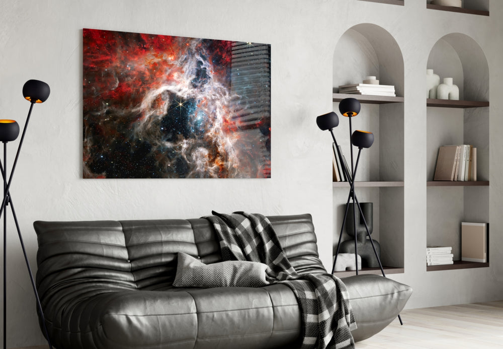 Space artwork styled in a teen room interior