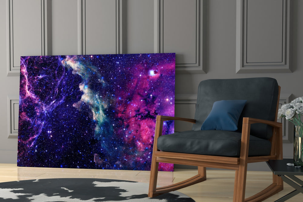 Cosmic yatay panel against an indigo-painted accent wall
