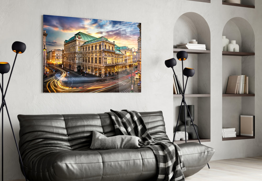 Vienna State Opera artwork styled in a study interior