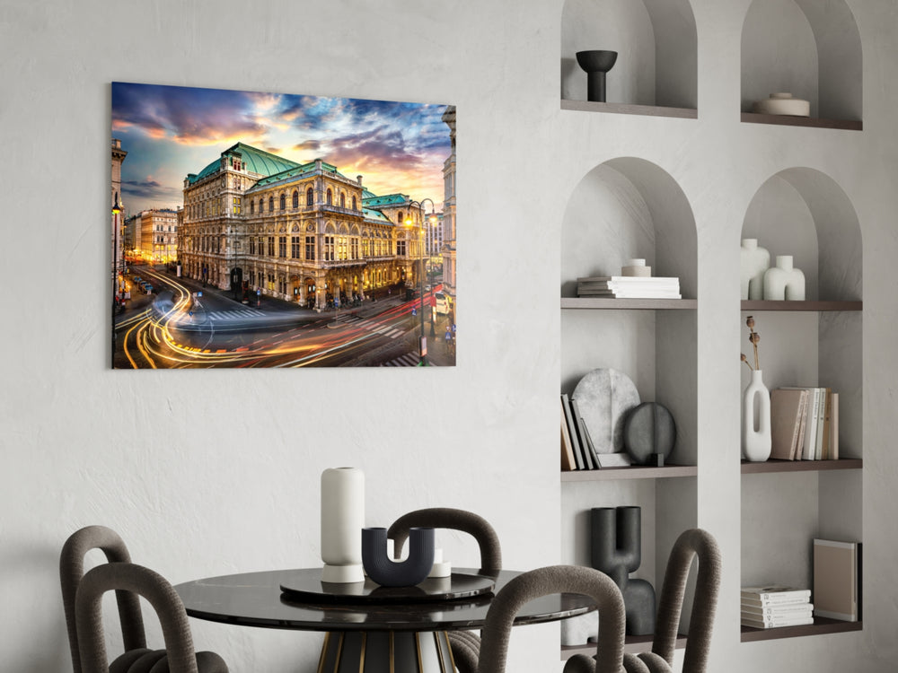 Cinematic travel print bringing Viennese edge to a hallway