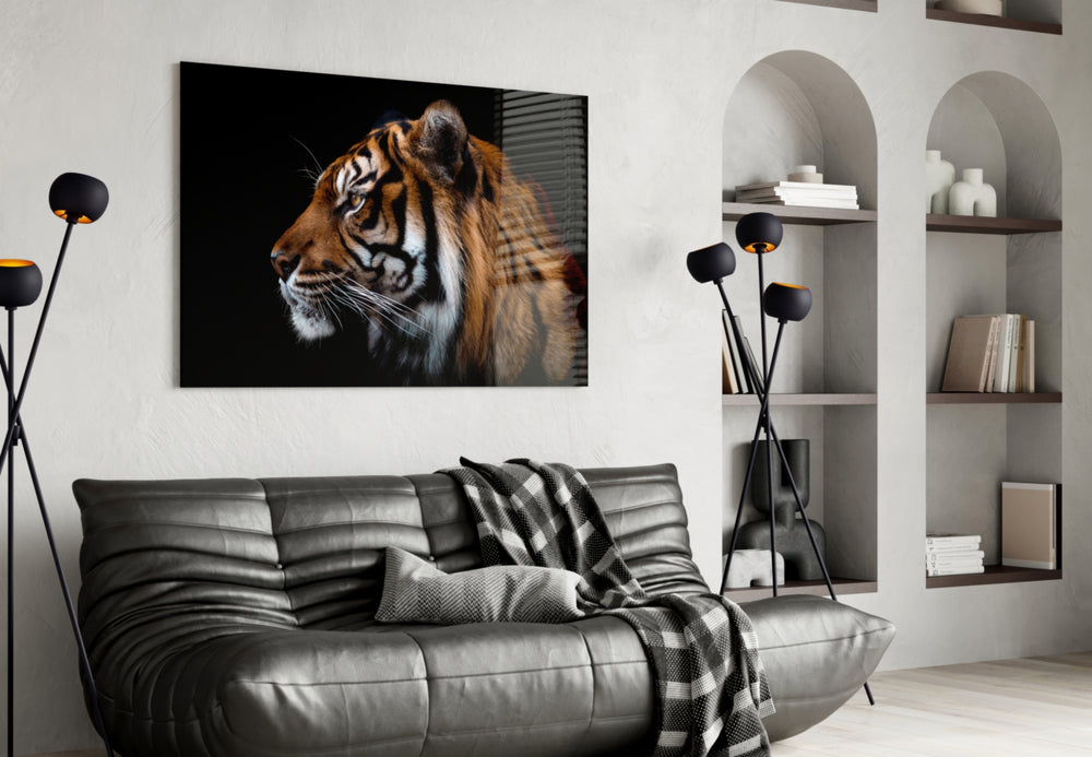 Tiger artwork styled in a man cave interior