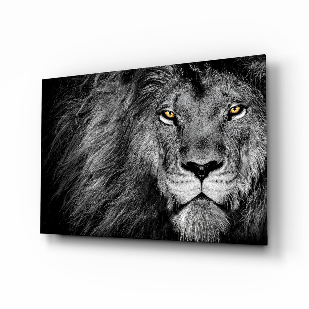 Lion glass wall art in a modern living room