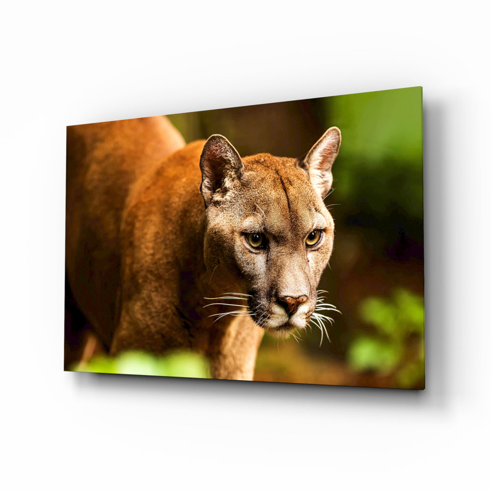 Puma glass wall art in a modern living room