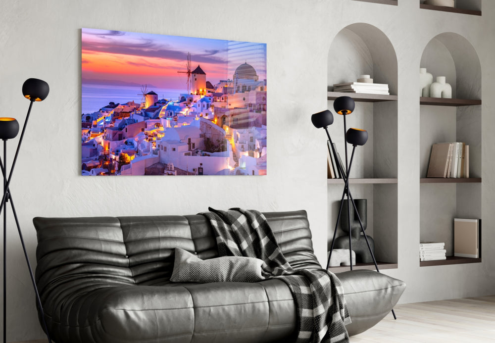 Santorini artwork styled in a study interior