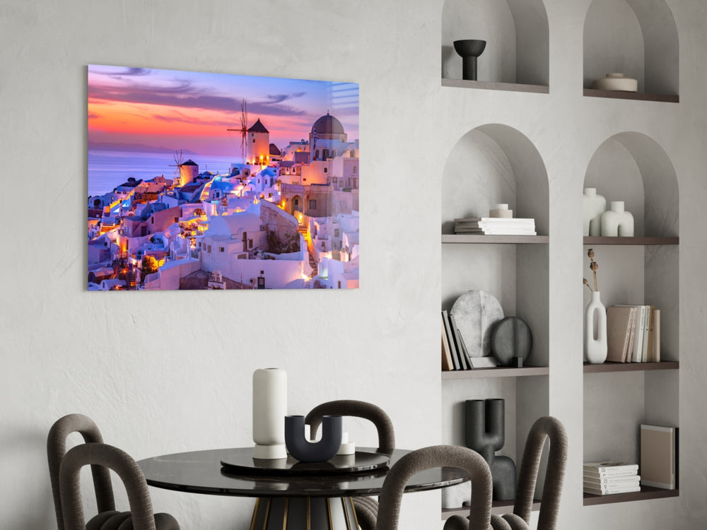 Cinematic travel print bringing Cycladic edge to a hallway