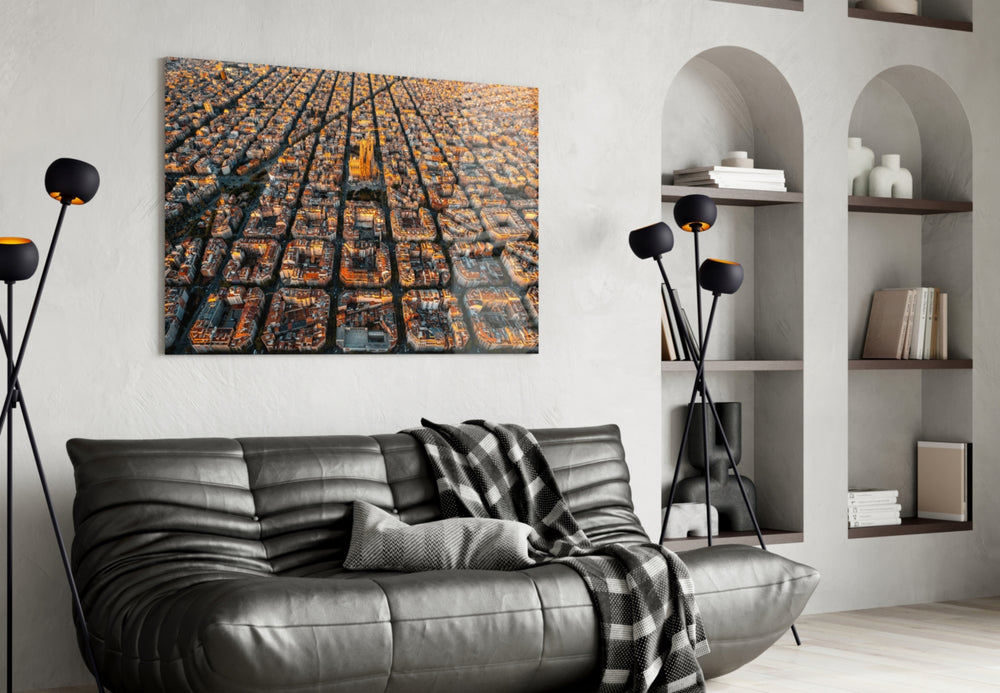 Barcelona artwork styled in a study interior