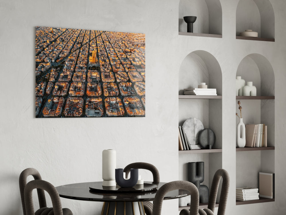 Cinematic travel print bringing Catalan edge to a hallway