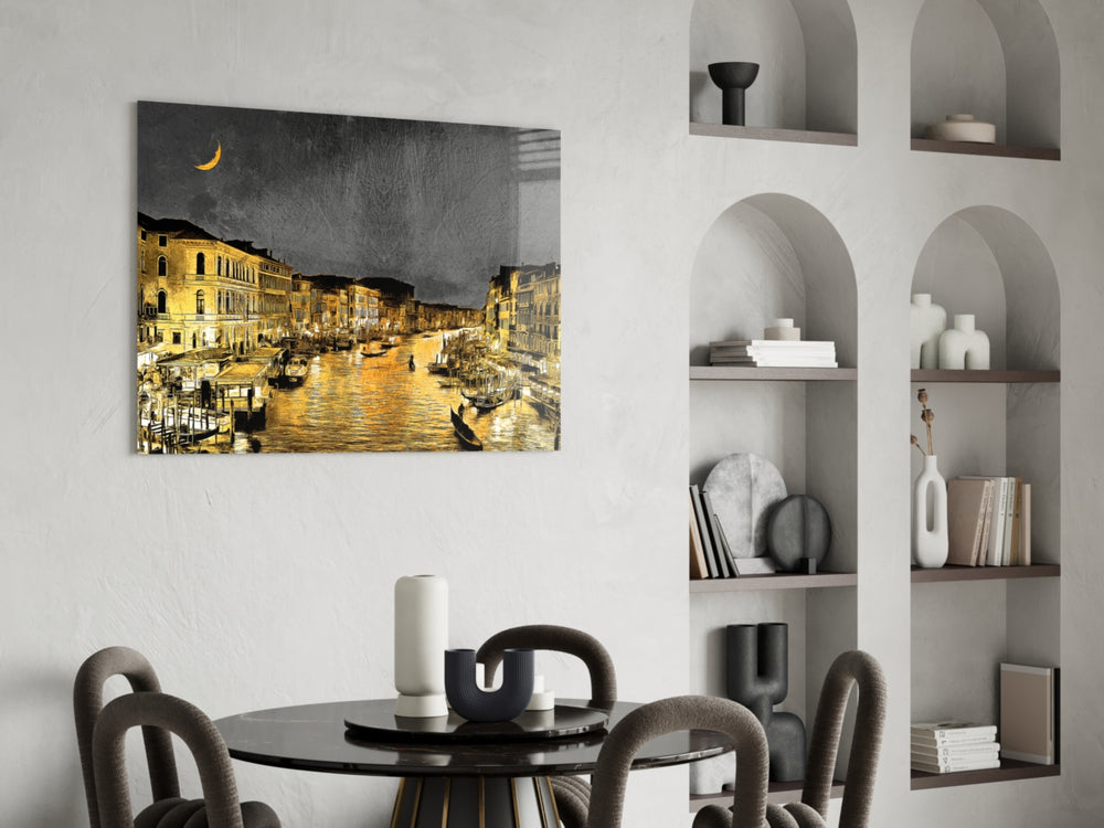 Cinematic travel print bringing Venetian edge to a hallway
