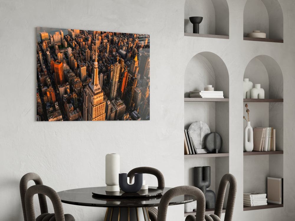 Cinematic travel print bringing Manhattan edge to a hallway