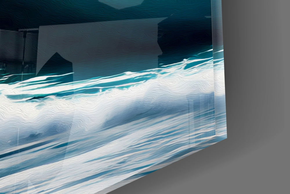 Cinematic artwork in a coastal-themed bedroom interior