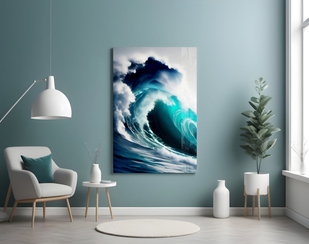 Waves artwork styled in a study interior