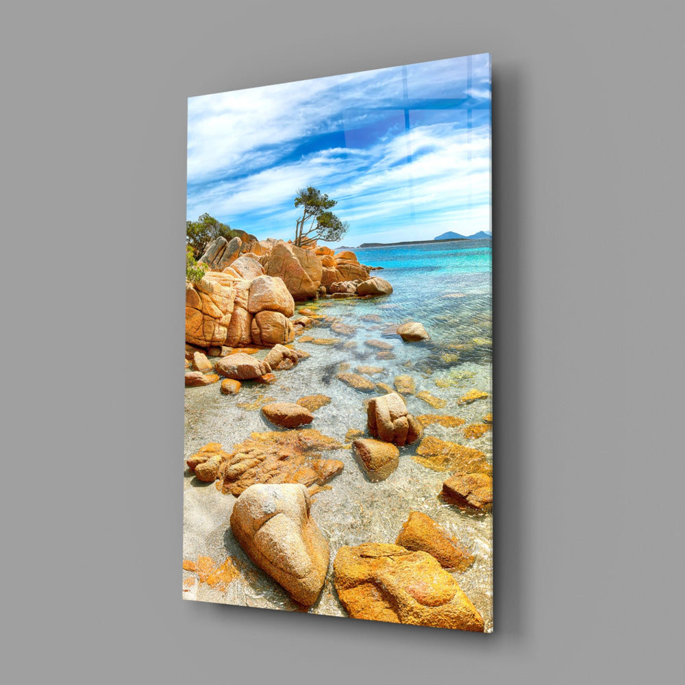 Coastal panel anchoring a hallway wall