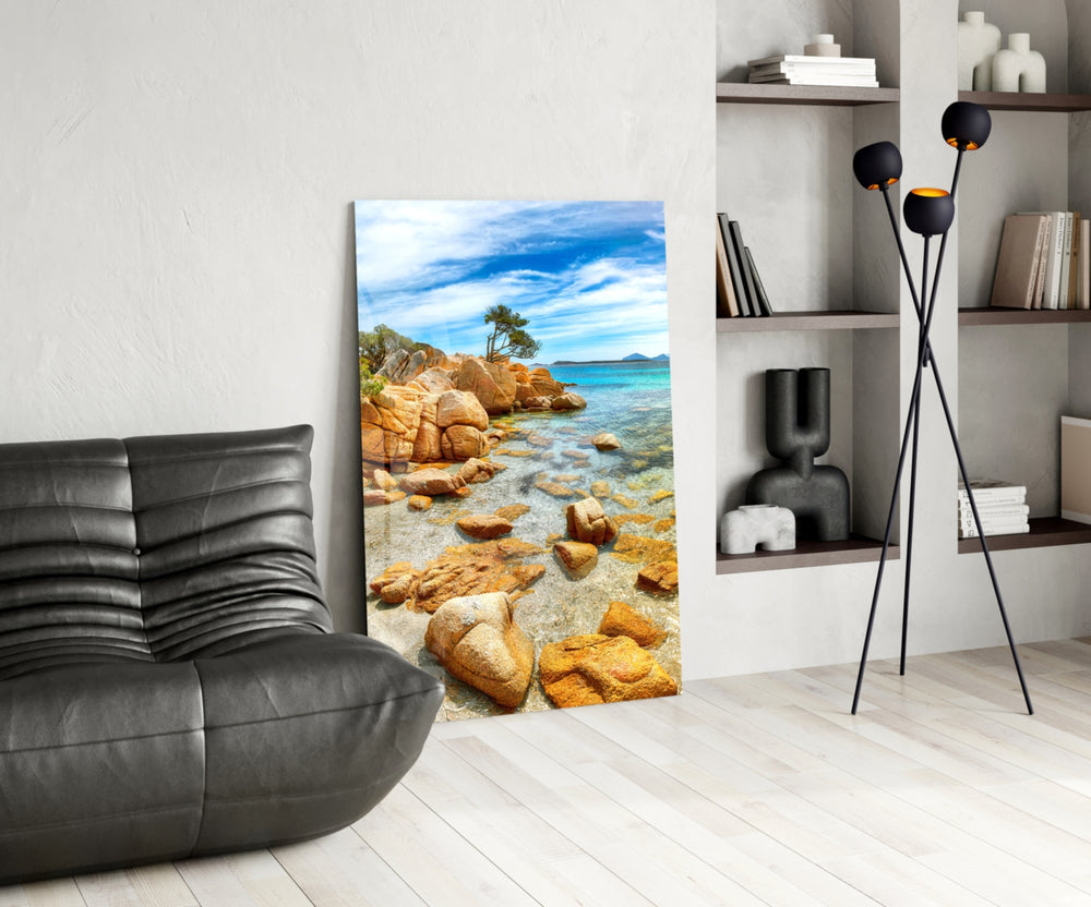 Cinematic travel print bringing coastal edge to a coastal-themed bedroom