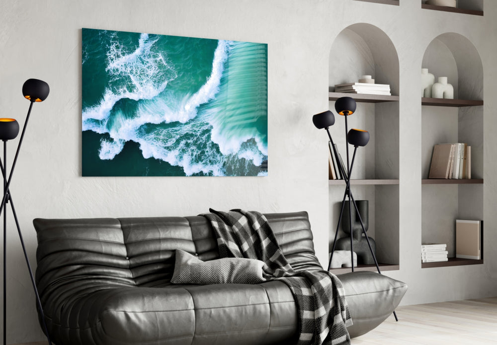 Waves artwork styled in a study interior