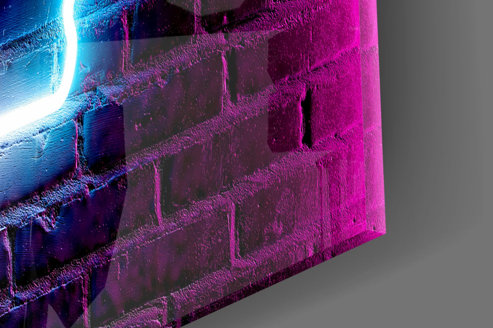 Neon street-art icon cinematic glass wall art in modern home office