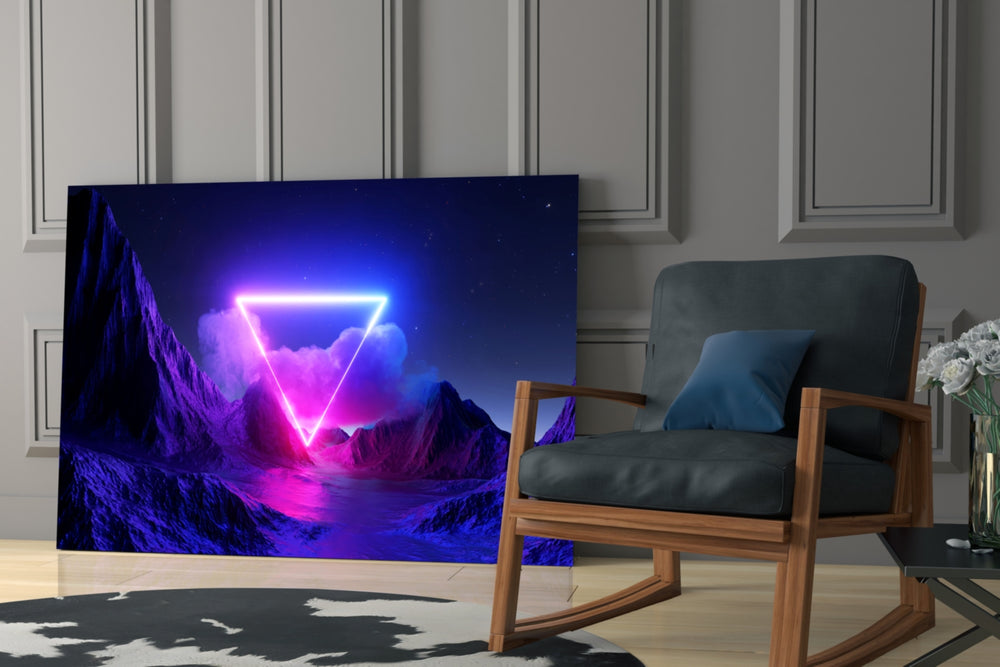 Arcade-render triangle glass wall art in music studio