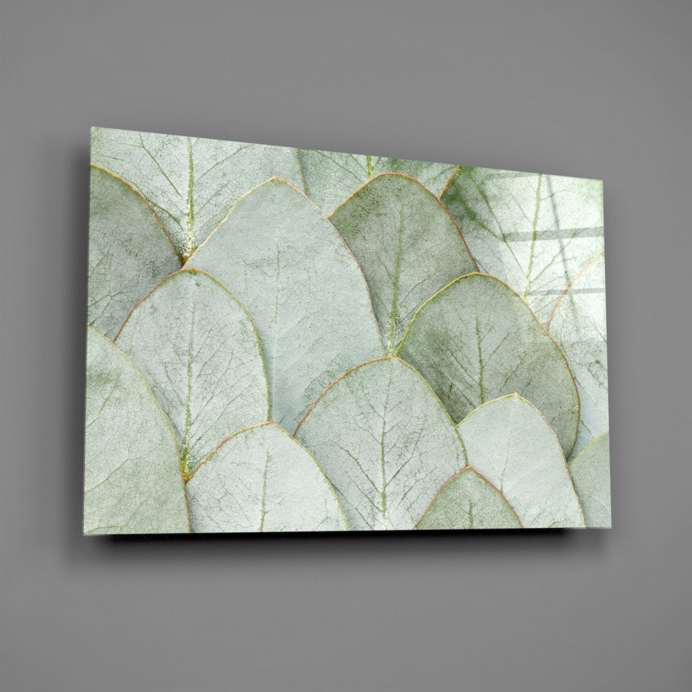 Scandi-modern eucalyptus glass wall art in wellness studio reading nook