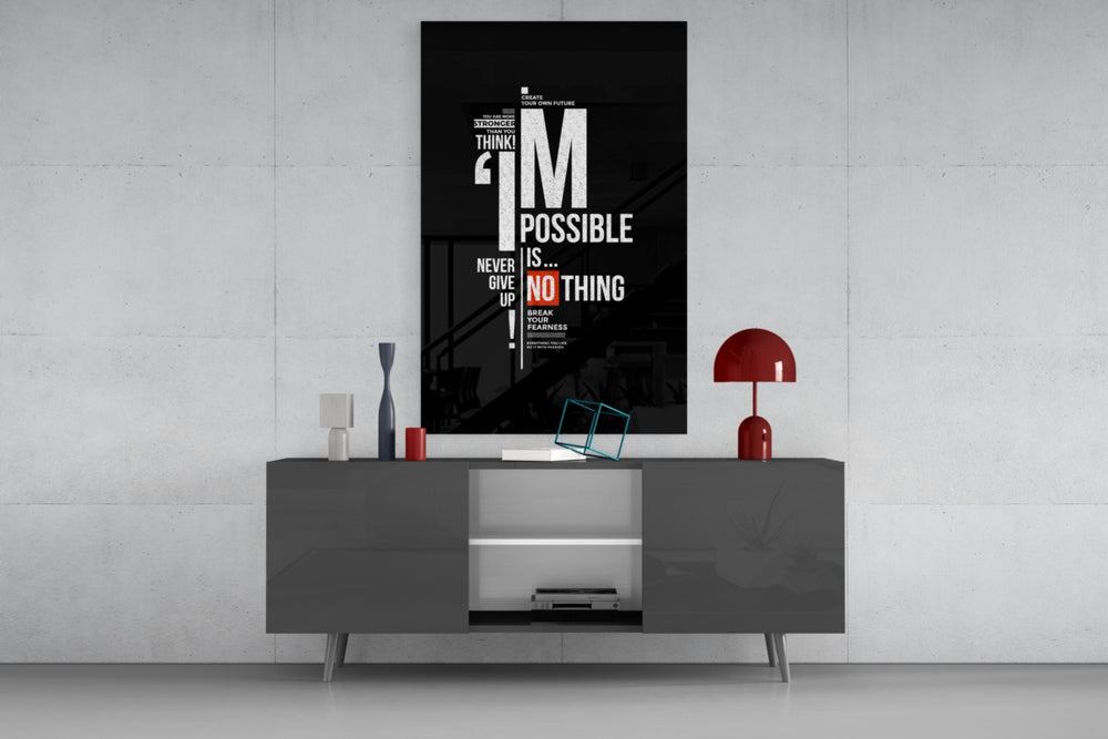 Push-Yourself motivational cinematic glass wall art in entrepreneur's library