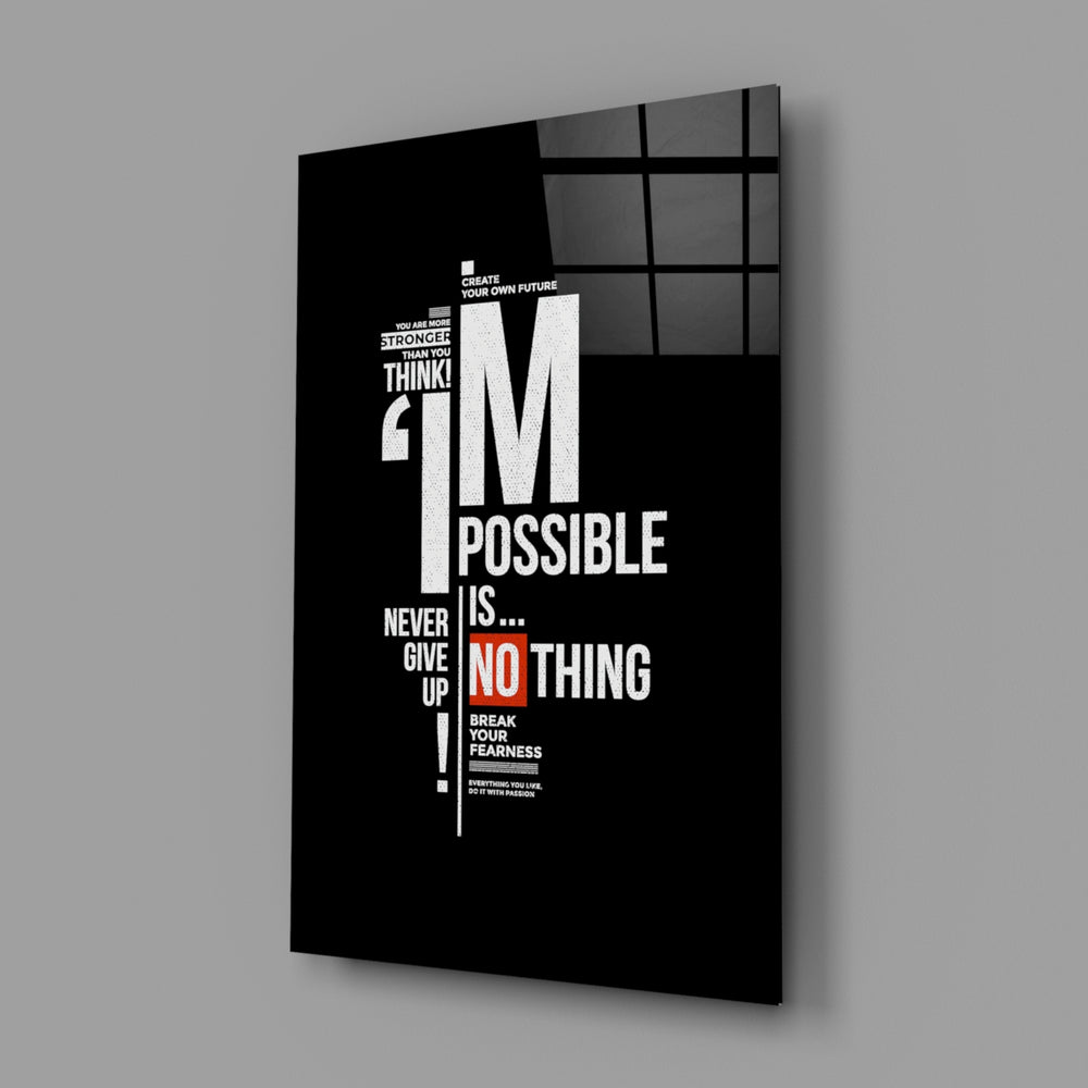 Athletic motivational poster cinematic glass wall art over walnut desk in startup office