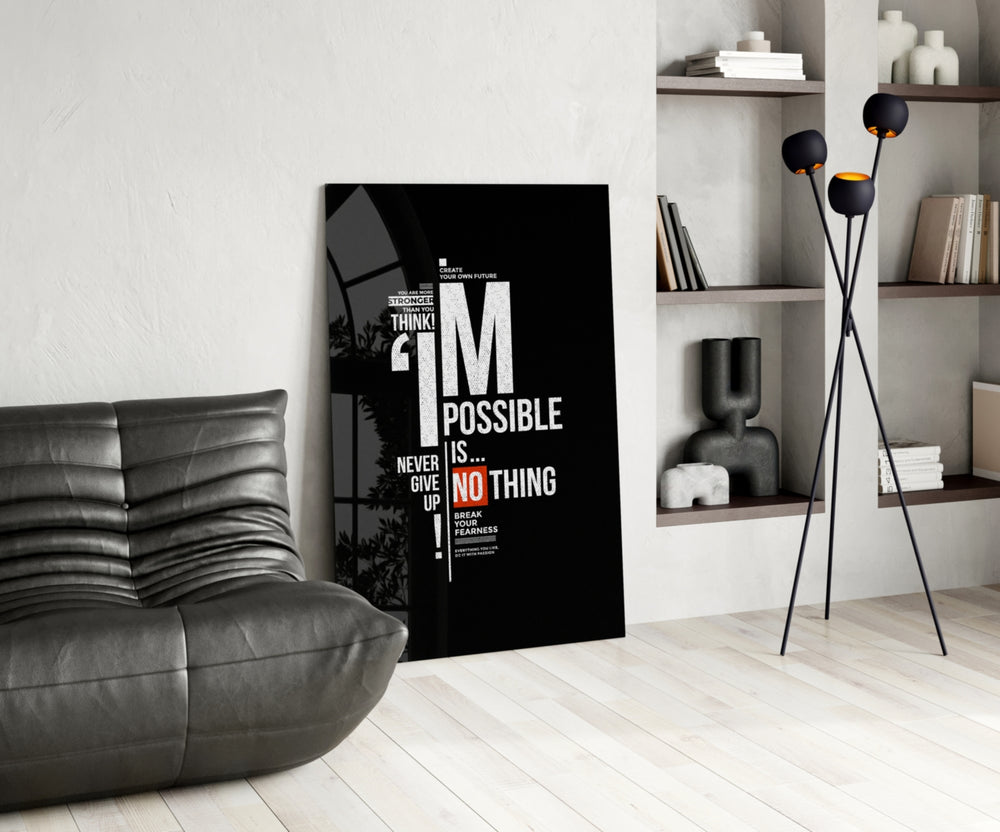 Motivational manifesto cinematic glass wall art over modern dining sideboard
