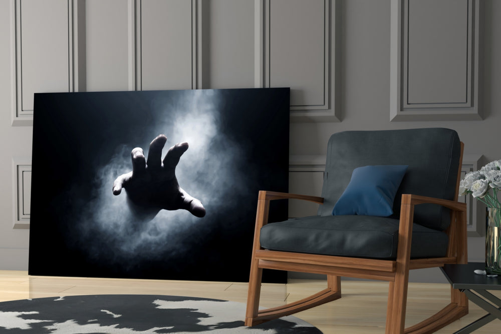 Horror-art cinematic glass wall art in modern home theater