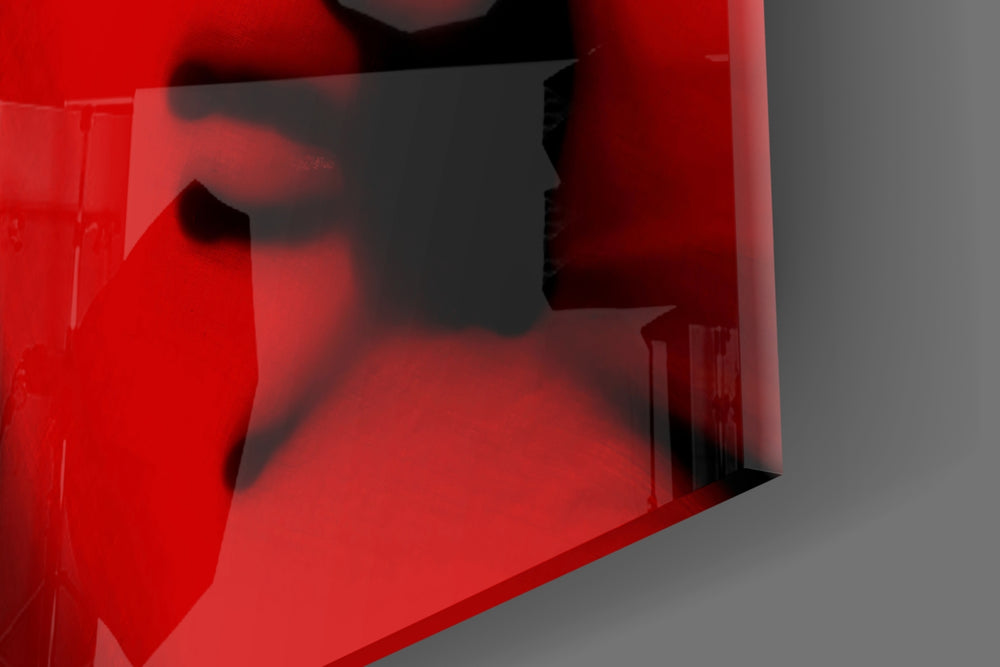 Crimson hands cinematic glass wall art in designer hallway