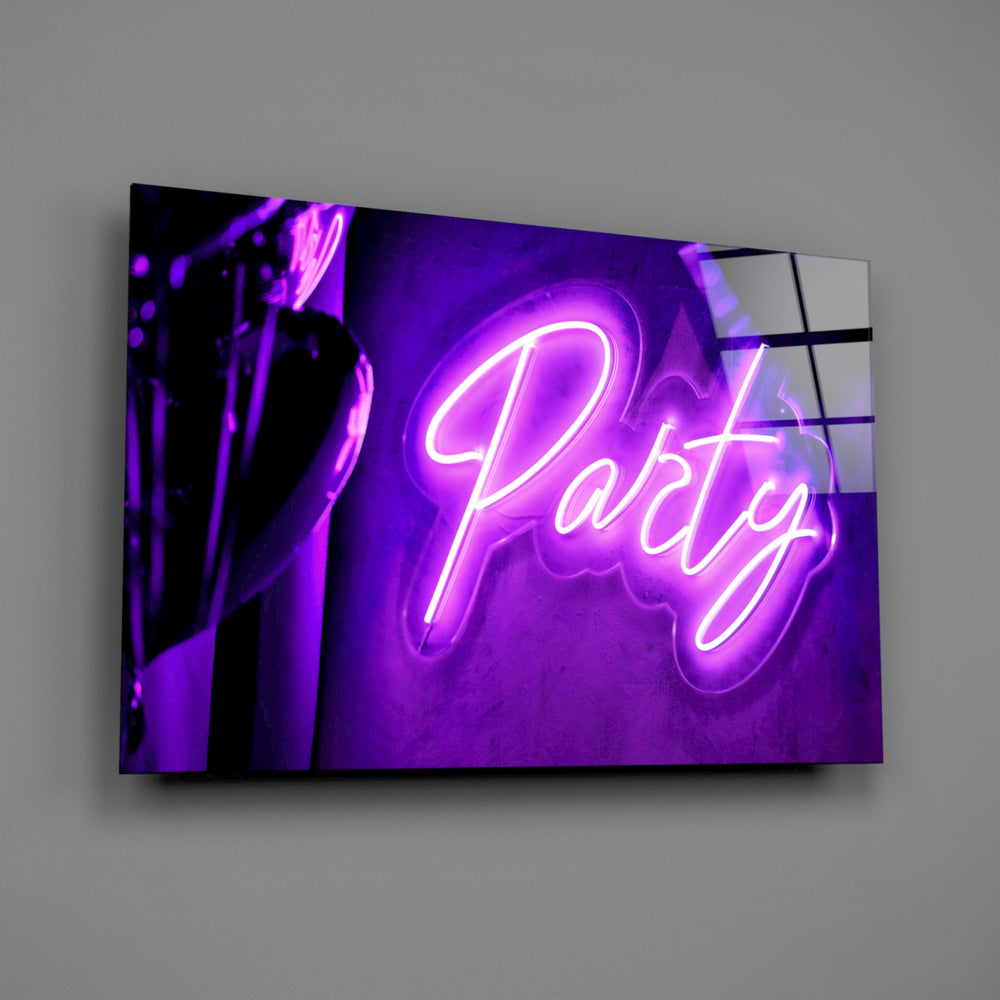 Electric-amethyst Party signage glass wall art in teen lounge