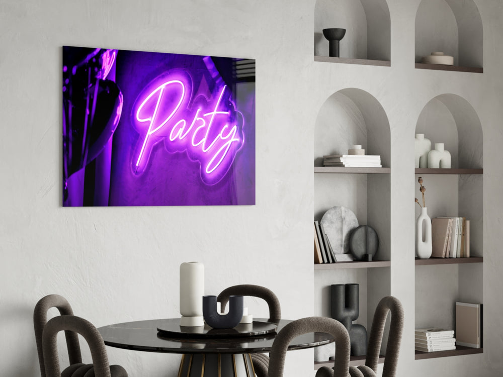 Hospitality bar neon cinematic glass wall art in modern home bar