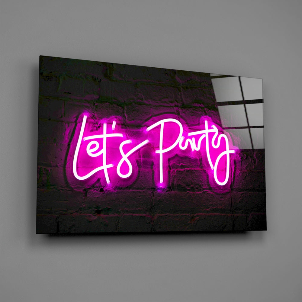 Pink Party signage cinematic glass wall art in teen lounge