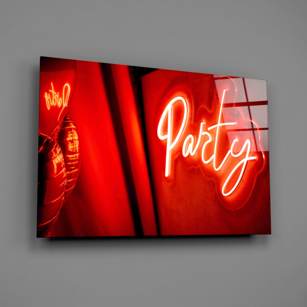 Hot-red Party signage cinematic glass wall art in teen lounge
