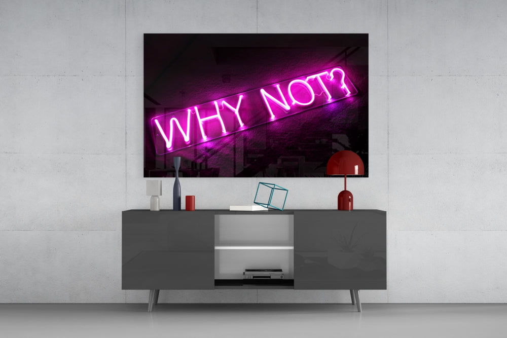 Magenta neon question cinematic glass wall art in entertainment-room