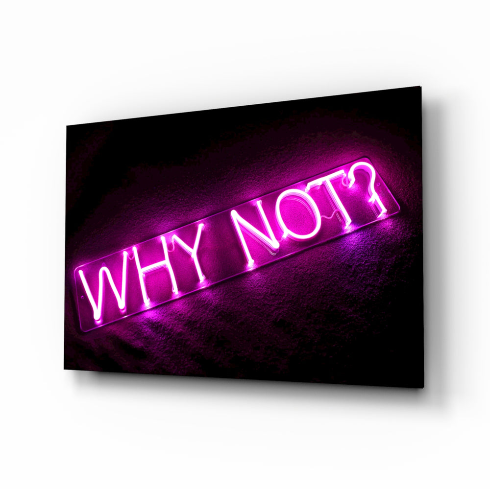 Why Not magenta neon cinematic glass wall art above home bar back-counter